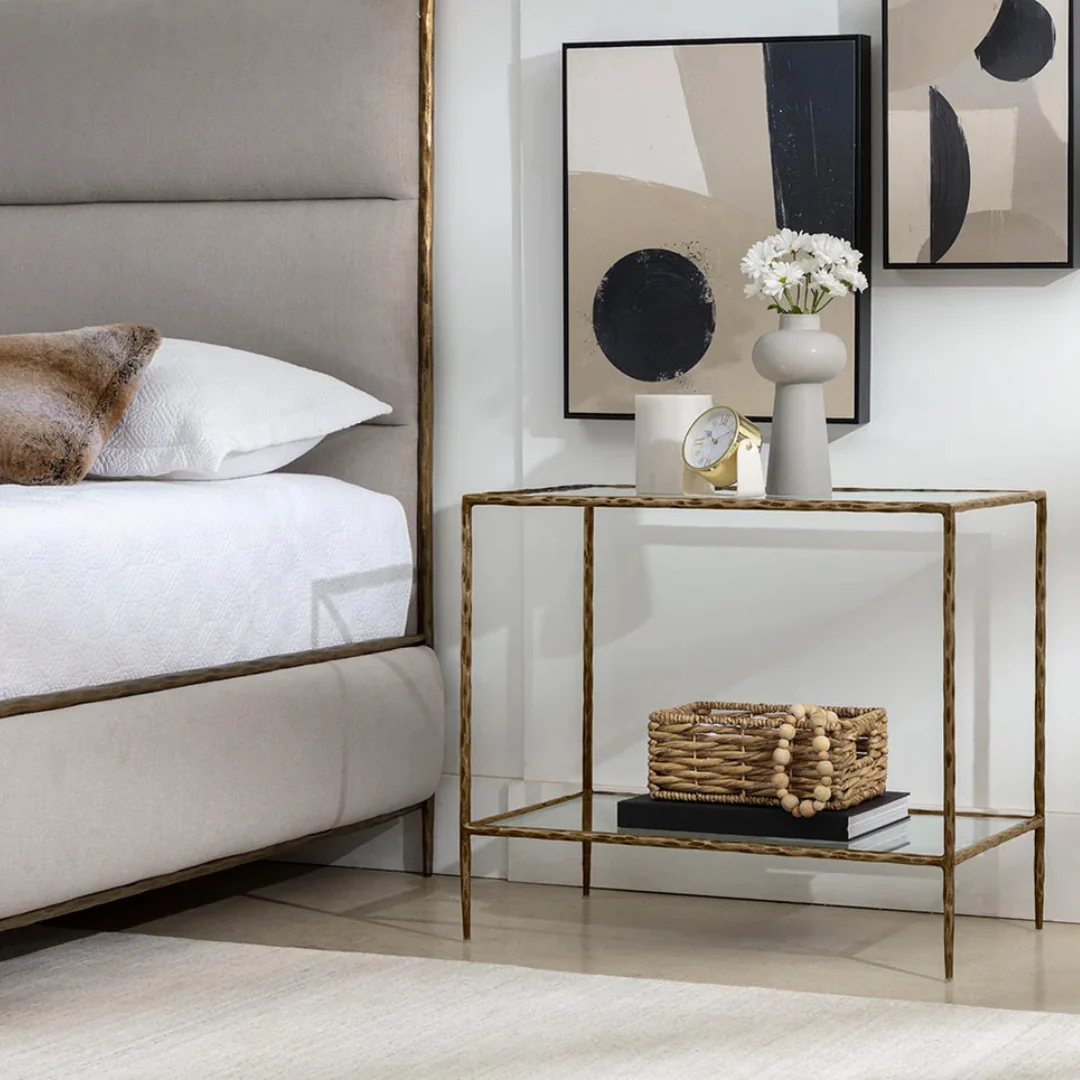 Contemporary Tempered Glass Nightstand with Storage, Handcrafted - Bedroom