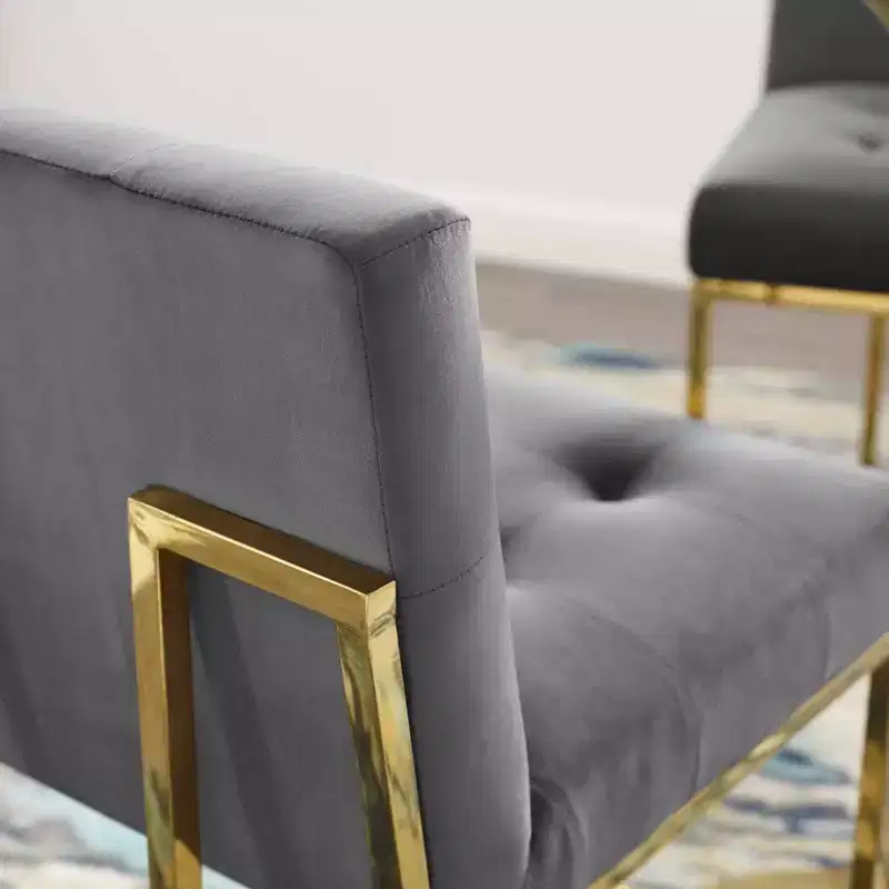 Stainless Steel Performance Velvet Barstool Gold/Charcoal - Modway: Upholstered Square Seat, Modern Design, Fixed Height