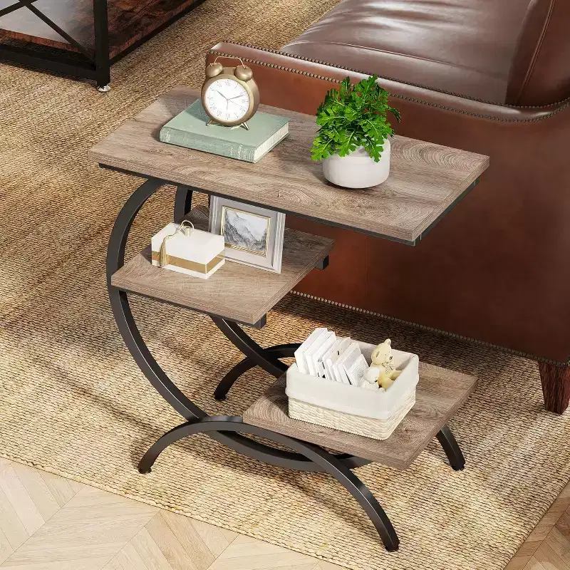 Tribesigns Industrial 3-Tier C-Shaped Accent Table