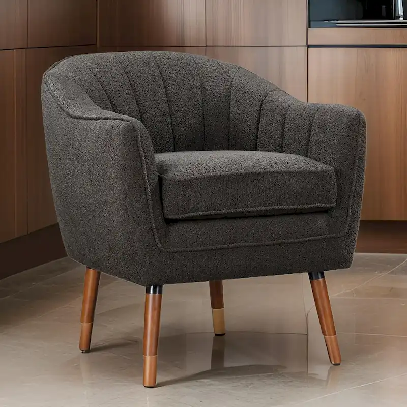 31 Inch Accent Armchair with Polyester Upholstery and Wood Legs