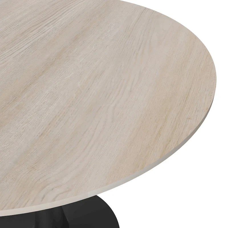 35in Round Dining Table with Sintered Stone Tabletop, Black Steel Pedestal Base, Scratch-Resistant