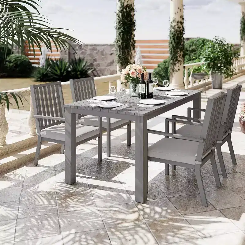 Heynemo 5 Pieces Patio Dining Sets, Aluminum Outdoor Dining Table with 4 Chairs & Removable Cushion for Lawn, Garden, Backyard