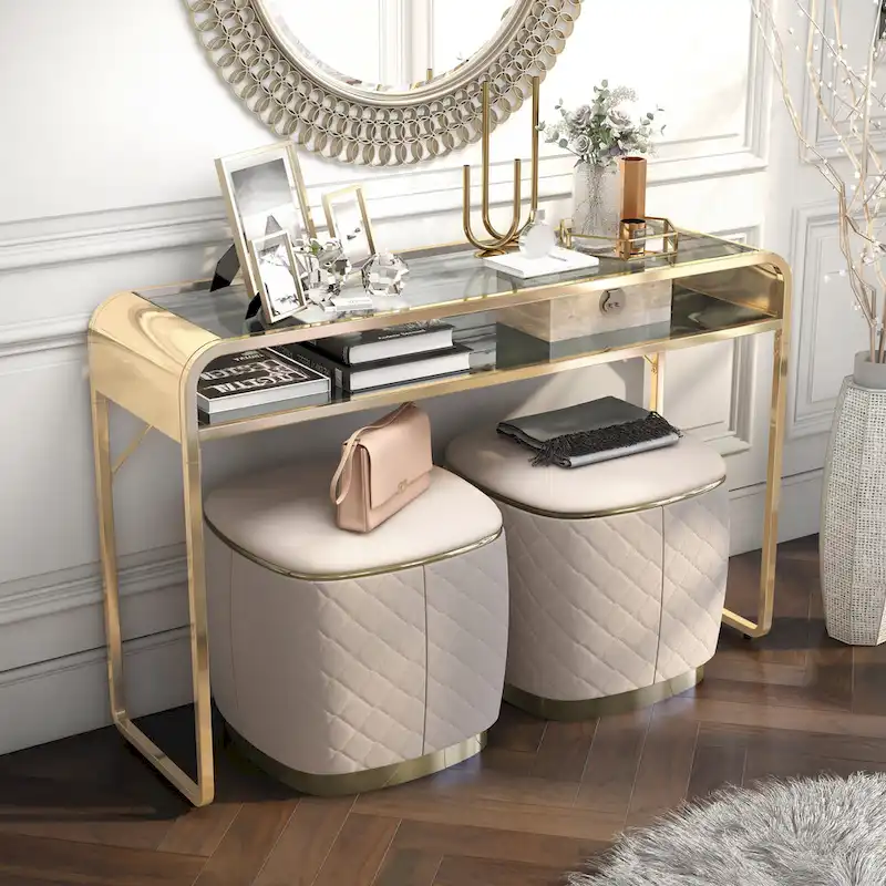Contemporary 46-inch Glass Top 1-Shelf Sofa Table