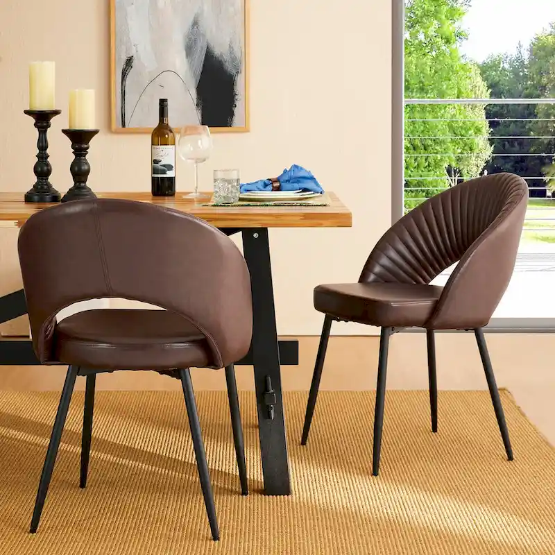 Glitzhome Mid-Century Modern Quilted PU Leather Dining Side Chair with Metal Tapered Legs