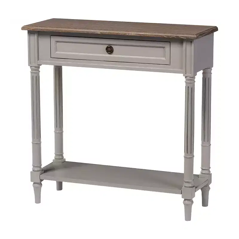 French Provincial Style Console Table with 1 Drawer - White/Light Brown, Elegant Entryway Furniture, Narrow Design