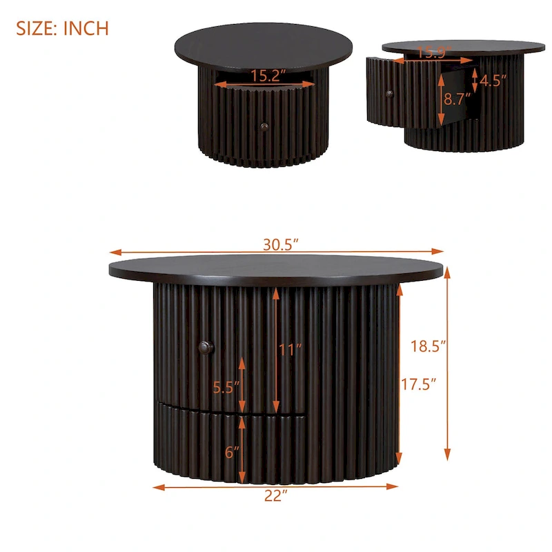 30.5 MDF Coffee Table with Drawer & Slat Base