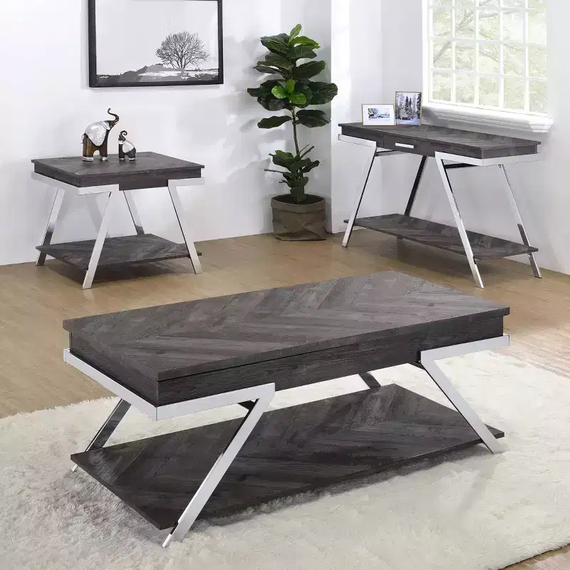 Roma Sofa Table Metal and Wood Dark Gray