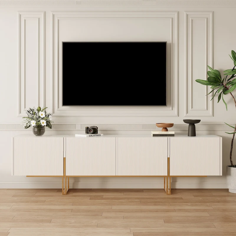 78.7 TV Stand, Entertainment Center with Faux Marble Top