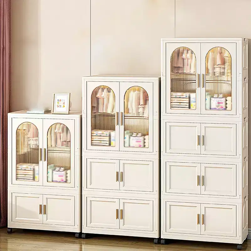 25.59 Side Wide Folding Wardrobe , 25.5915.7570.87 , with Magnetic Door, Plastic Storage Cabinet with Wheels