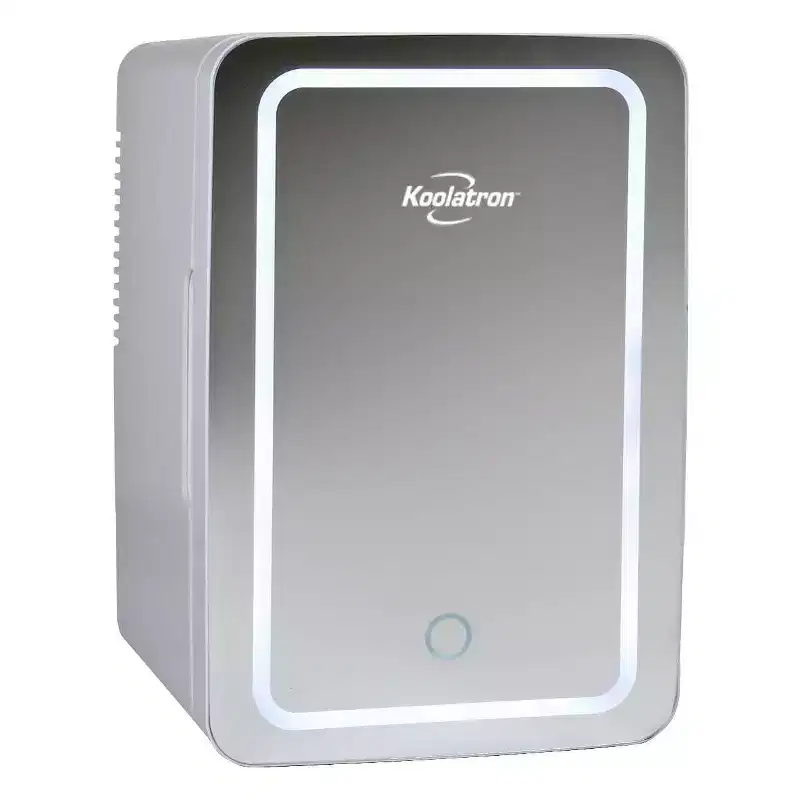 Koolatron Cosmetics Fridge w/ LED Lighted Makeup Mirror 12V 110V: Portable Skincare Cooler, Beauty Refrigerator, 6.3L Capacity