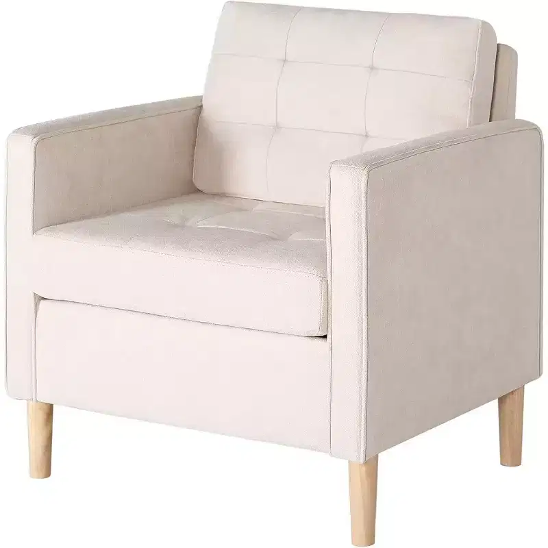 TYBOATLE Decor Linen Comfy Round Arms Chair for Living Room, Reading Leisure Chair with High Back for Living Room Bedroom Waiting Room, White