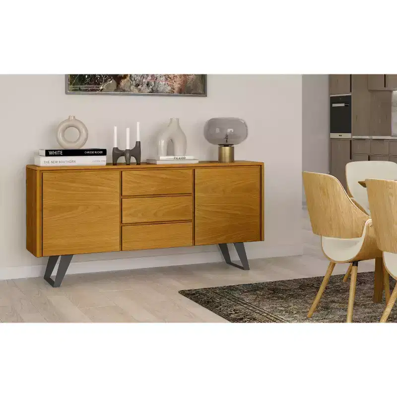 Mitchell 60 inch x 17 inch Rectangle Modern Industrial Sideboard Buffet in Oak Veneer