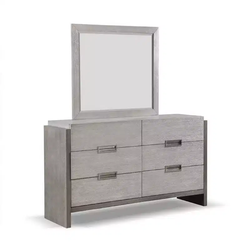 Wall Mount Dresser Mirror, Beveled Accent, Gray Solid Wood 36x40