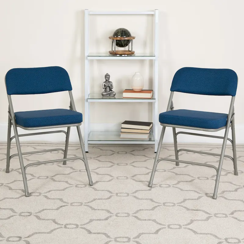 4 Pack Curved Triple Braced & Hinged Fabric Upholstered Metal Folding Chair