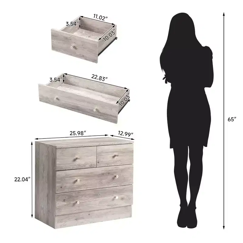 Karl Home 4-Drawer Gray Particle Board 25.98in. W Chest of Drawer