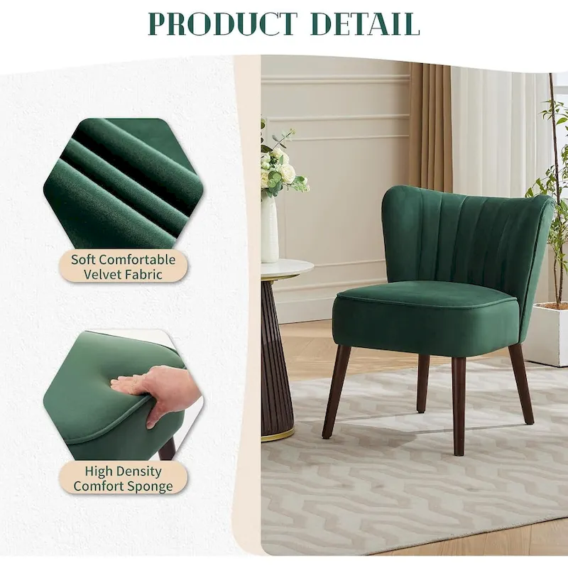 Modern Velvet Accent Chair, Soft Upholstered Living Room Chair with Wooden Legs