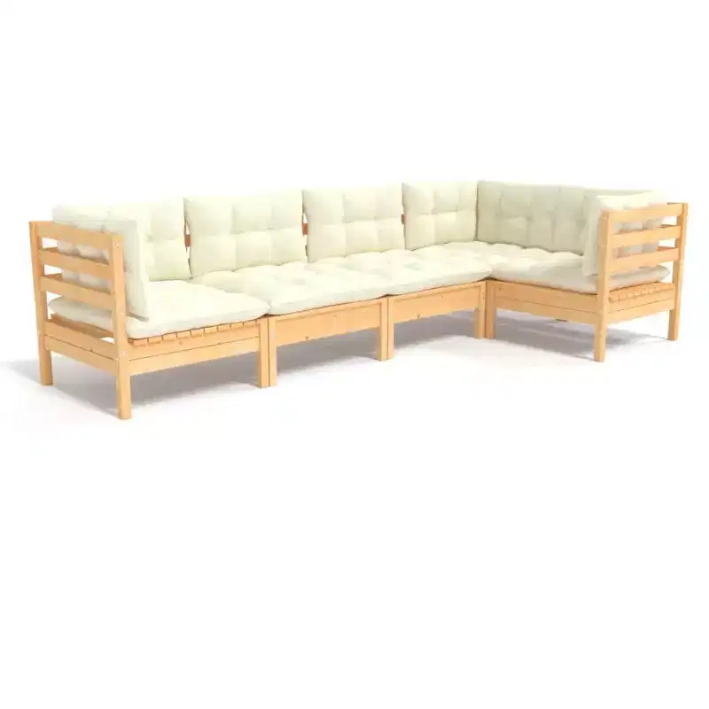vidaXL Solid Pinewood Patio Lounge Set with Cushions Multi Colors