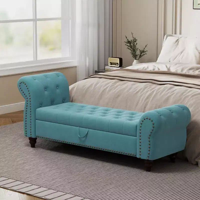 64.5 Luxury Velvet Ottoman Bench,Storage End-of-Bed Bench,Stylish Geometric Accent Ottoman Bed Bench for Living Room,400lbs Capacity
