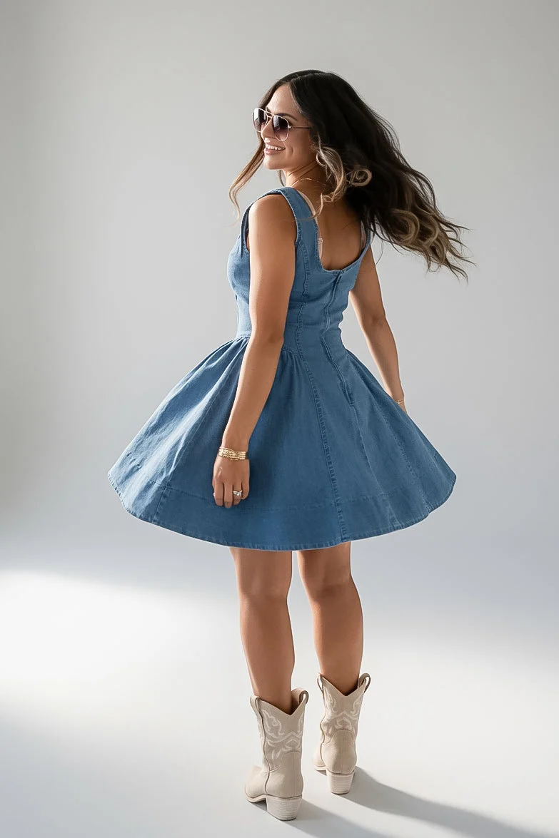 Denim Sleeveless A-Line Mini Dress