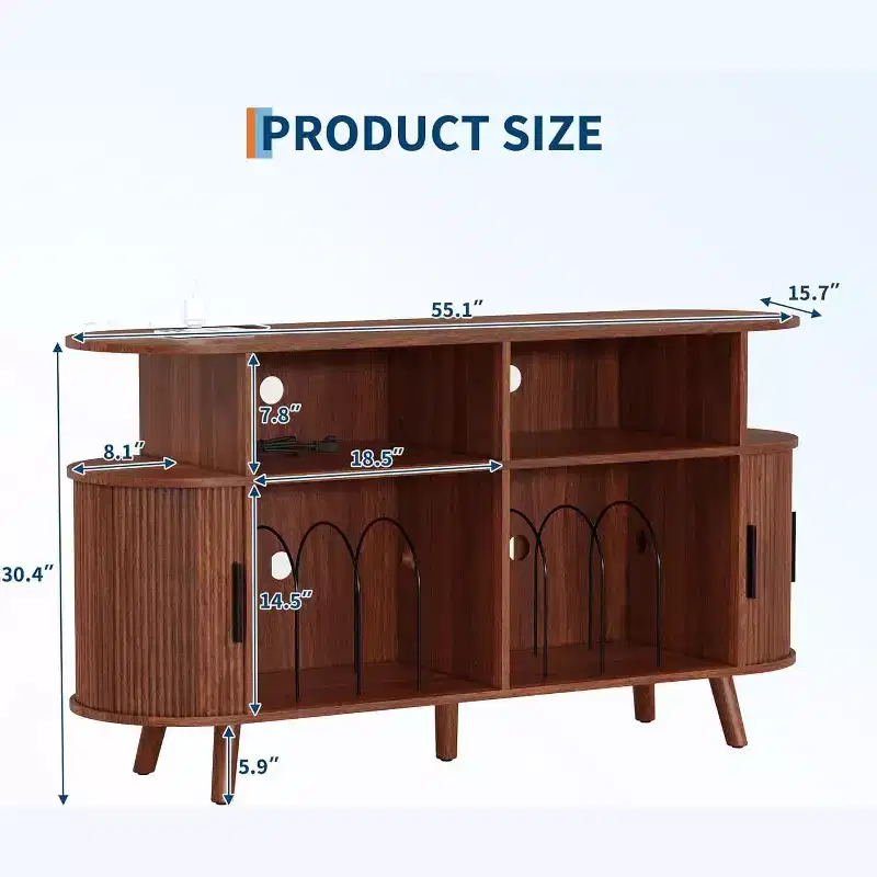 6-Bottle Storage Cabinet with Glass Holder & Open Shelves for Kitchen, Dining Room & Living Area