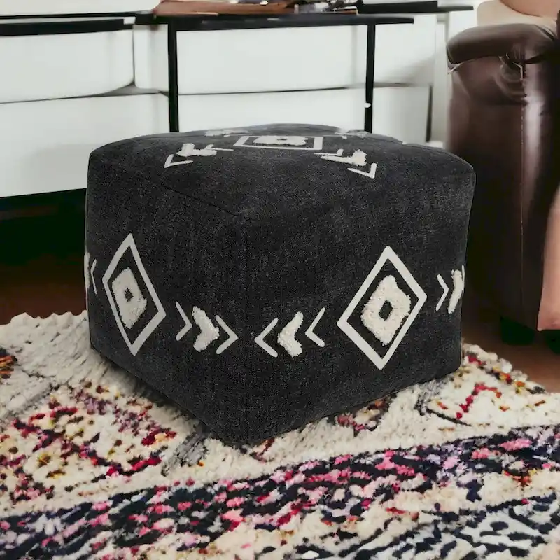 HomeRoots 18 Black 100% Cotton Ottoman