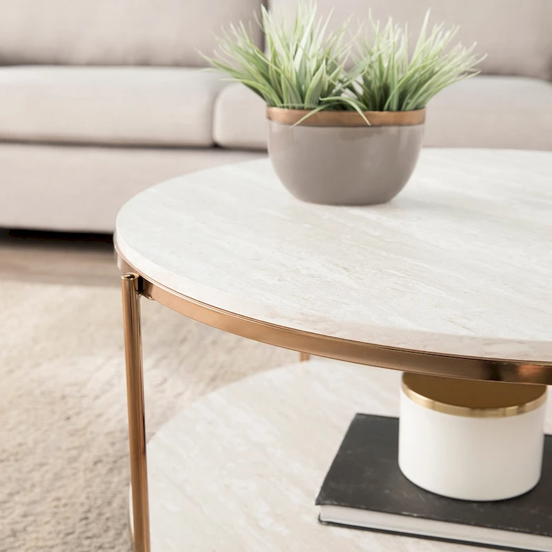 SEI Furniture Henderson Modern Faux Marble Round Coffee Table with Bottom Shelf