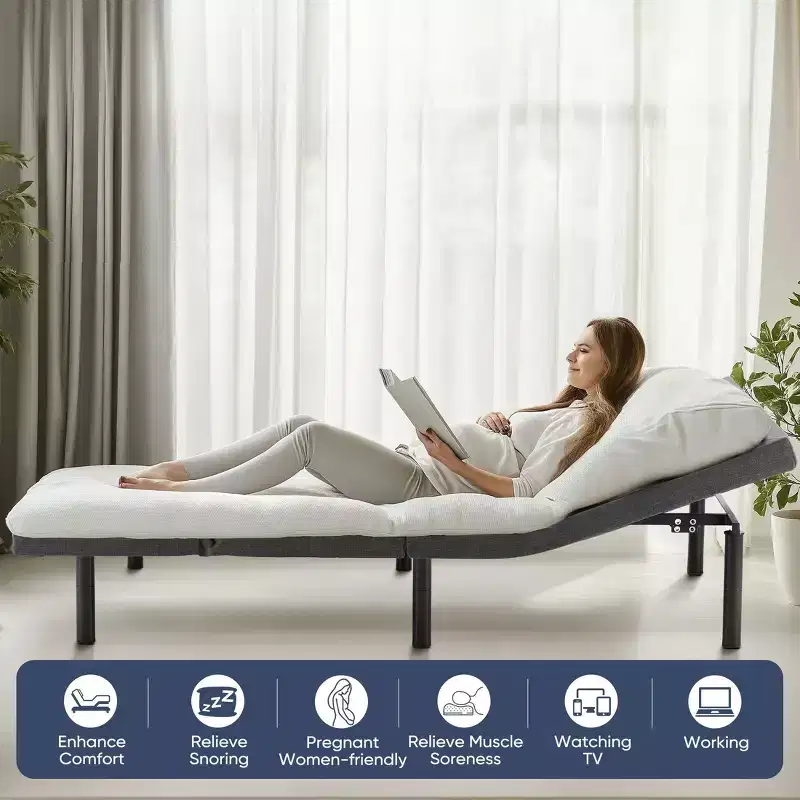 Ergonomic Motorized Bed Frame with Wireless Remote - Independent Head/Foot Tilt, Silent Power Motor, Ideal for Relax, Work, Read & TV Time