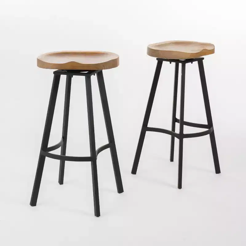 GDFStudio Malia Pinewood and Iron 31.5 Inch Backless Swivel Barstools (Set of 2)