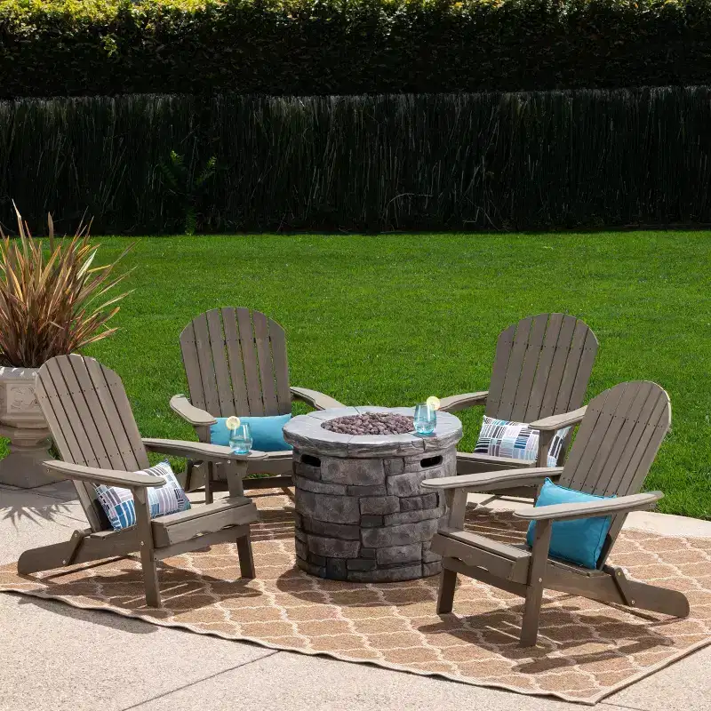 GDFStudio Jasper Outdoor Acacia Wood 5 Piece Adirondack Chair and Fire Pit Table Set