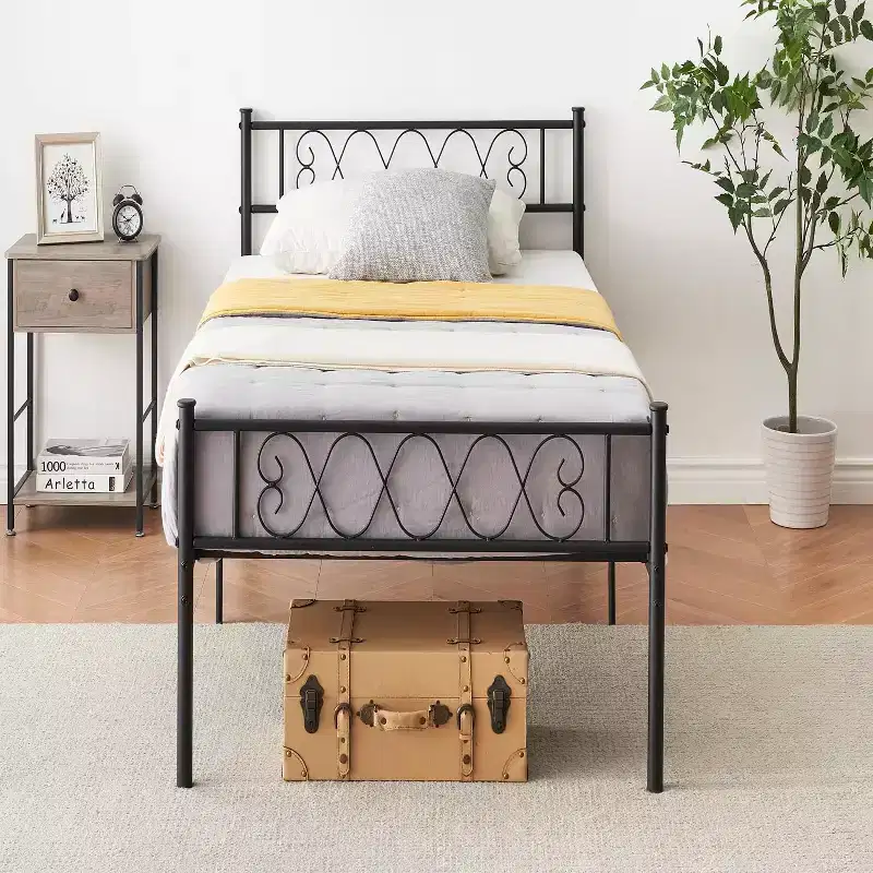 GustoWave Twin Size Metal Platform Bed Frame with Headboard and Footboard, Heart Shaped Bed Frame, 12.2 Inch Under Bed Storage