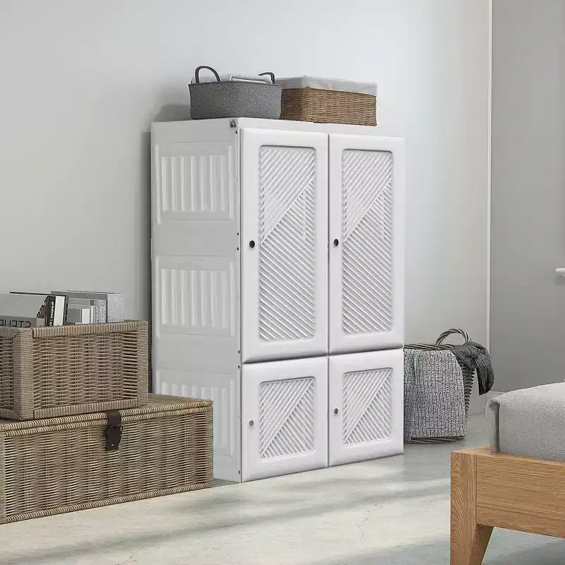 Portable Wardrobe, Foldable Clothes Storage Organizer with 6 Compartments, Magnet Doors, Easy Assembly