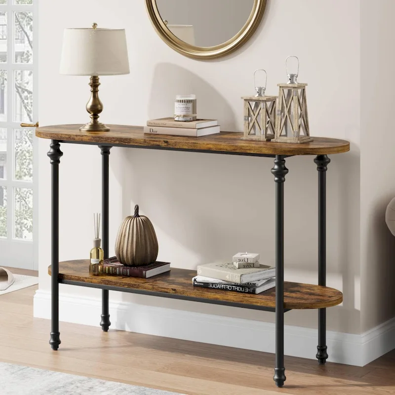 2-Tier Console Table with Storage, Rustic Entryway Sofa Table