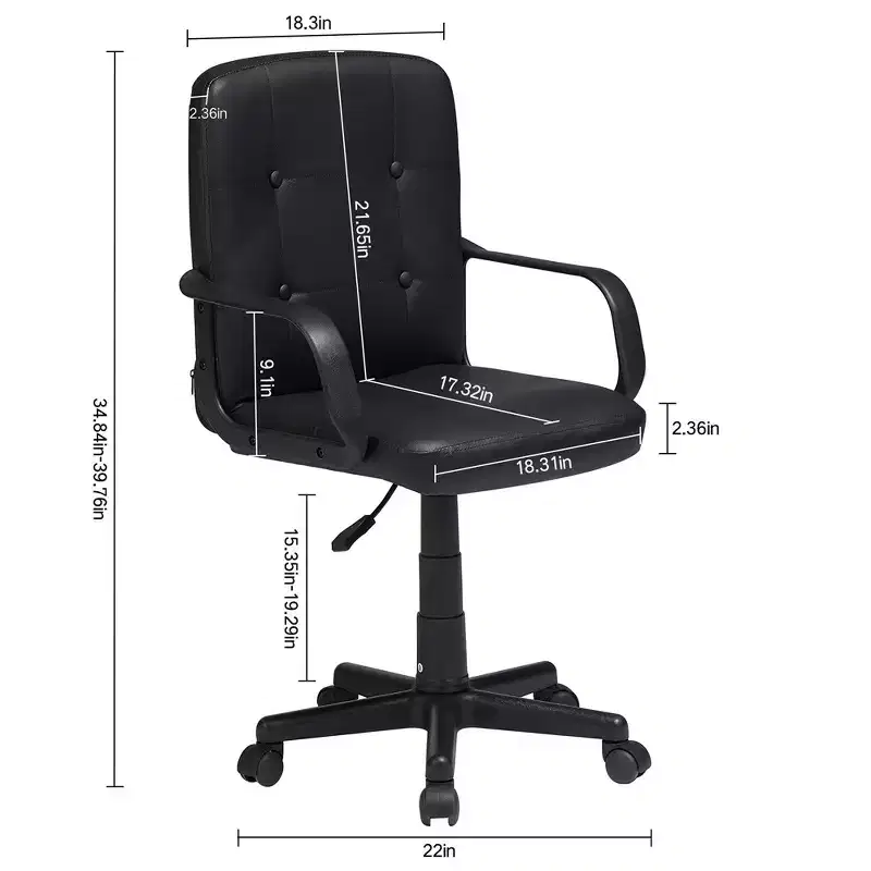VECELO Home Office Desk Chair with Armrests, Mid Back Adjustable Height