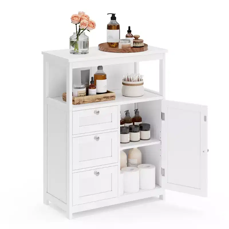 VASAGLE Floor Storage Cabinet, Storage Unit with 3 Drawers, Cabinet Freestanding, Adjustable Shelf ,White