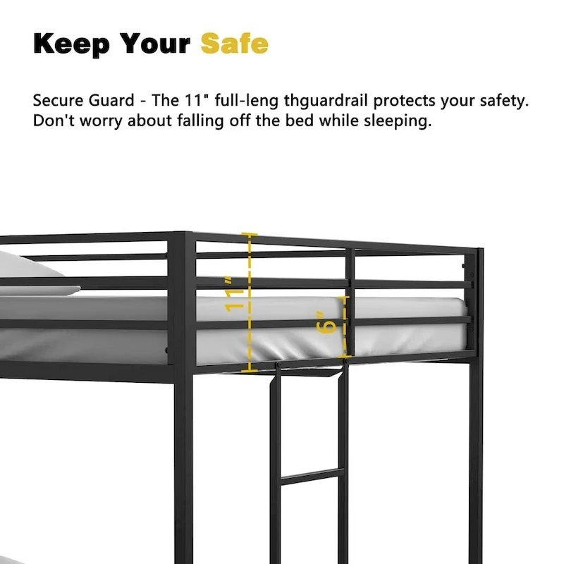 Adin Modern Full Over Full Bunk Bed with Black Metal Guard Rail by Christopher Knight Home