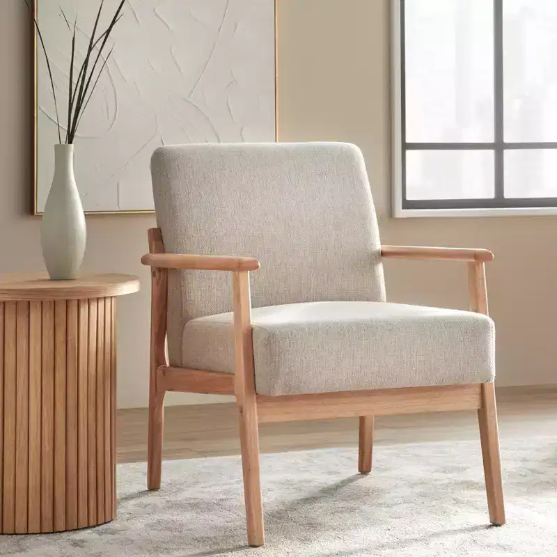 Upholstered Solid Wood Frame Accent Chair Natural/Beige