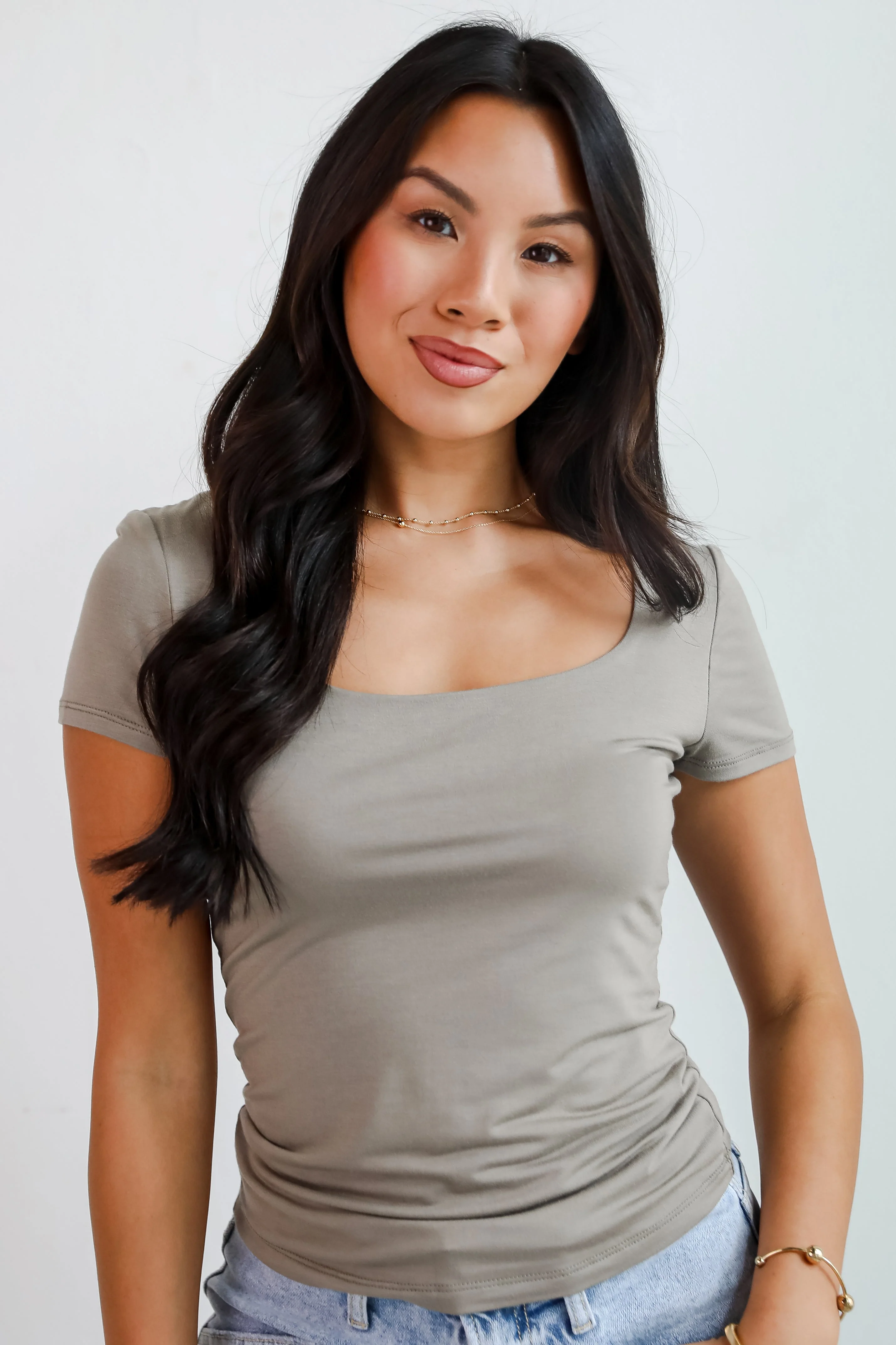 Square Neck Short Sleeve Relaxed Double Lined Tee
