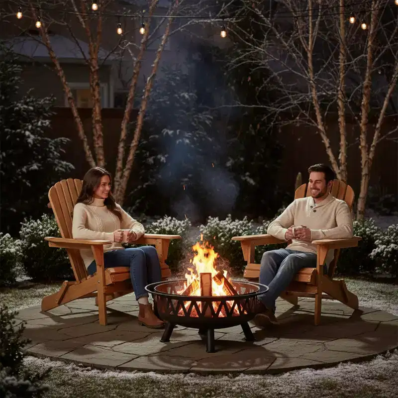Outdoor Wooden Folding Adirondack Chair Set of 2 with BackRest, Wood Patio Chair for Garden Backyard