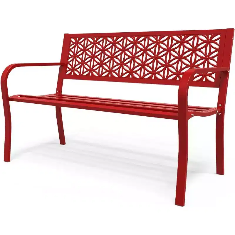 VINGLI 50 Outdoor Bench Metal with Floral Back, Garden Bench Front Porch Bench for Yard Patio Entryway Park Outside