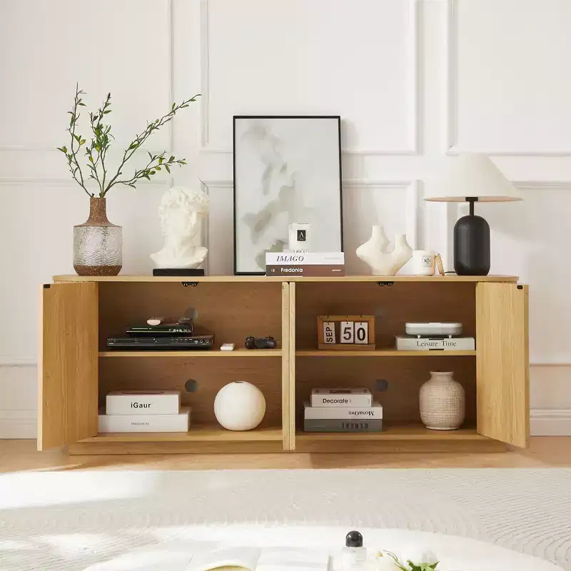 JVNOXK Wavy Wood Grain Sideboard, Vertical Stripes, TV Cabinet, Suitable for Bedroom/Entrance Hall. Natural Wood , 64W  15D  24H