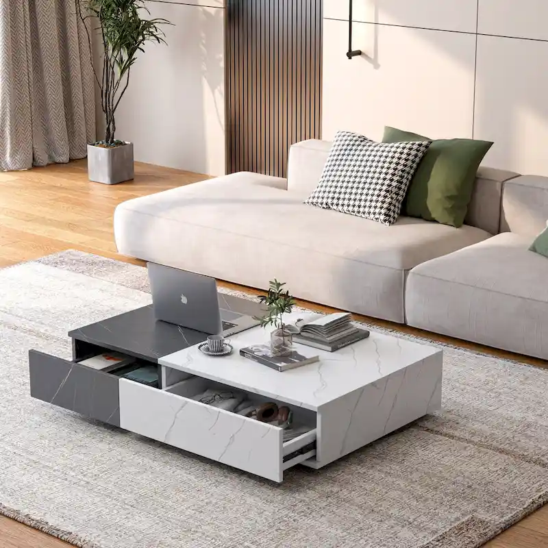 Two-Tone Coffee Table with Storage Shelf