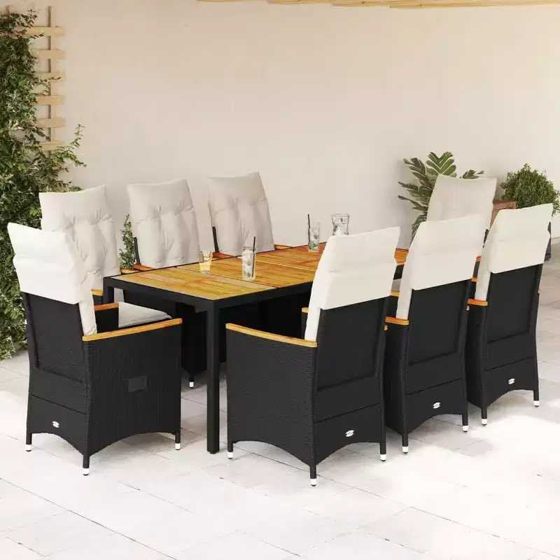 vidaXL Garden Dining Set Black PE rattan 8-seater Adjustable Armrests