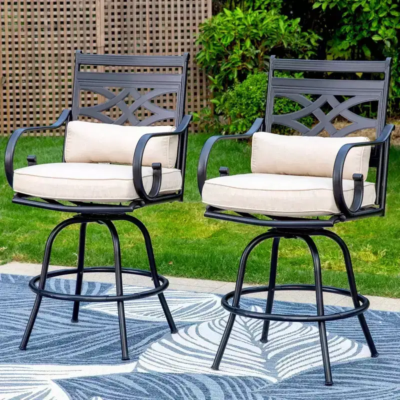 3pc Outdoor Set with Swivel Stools & Metal Table: Captiva Designs, Weather-Resistant, UV-Resistant