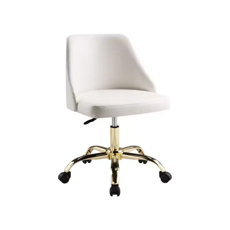 HomeRoots White and Gold Faux Leather Adjustable Height Swivel Rolling Office Chair
