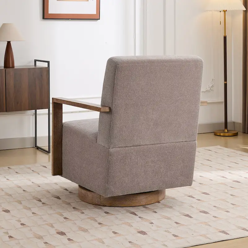 Mid-Century Boucle Upholstered Swivel Armchair With Pillow