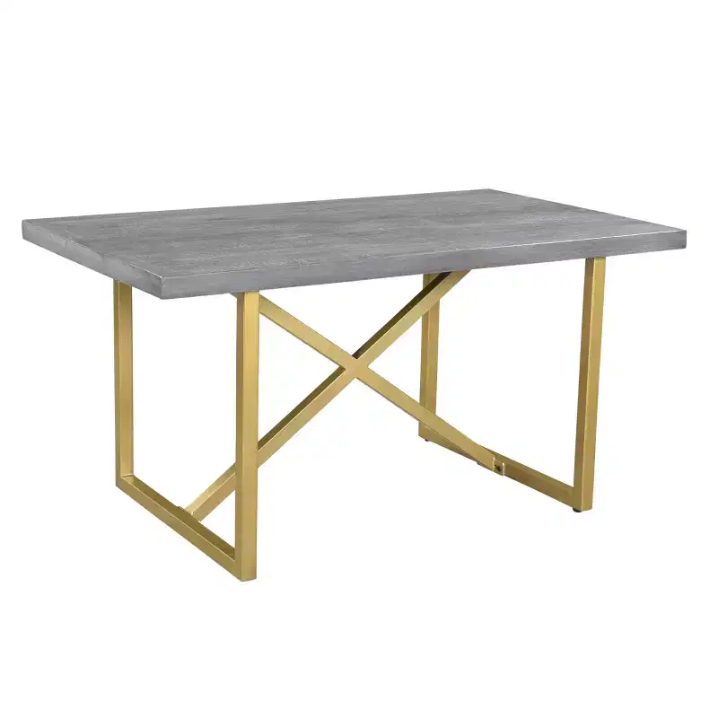 60 in Mango Wood Rectangular Dining Table, Gray and Gold Finish, Seats 4, 59x35x30 in