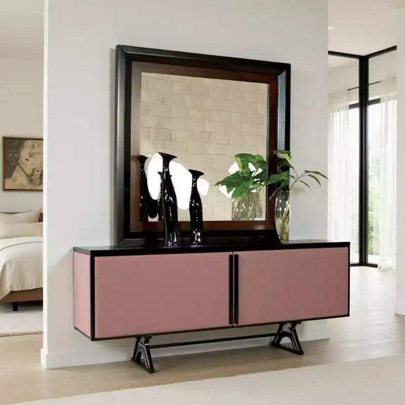 Royal Hampton Dresser Mirror, 38 Inch Dark Walnut Brown and Black Solid Wood