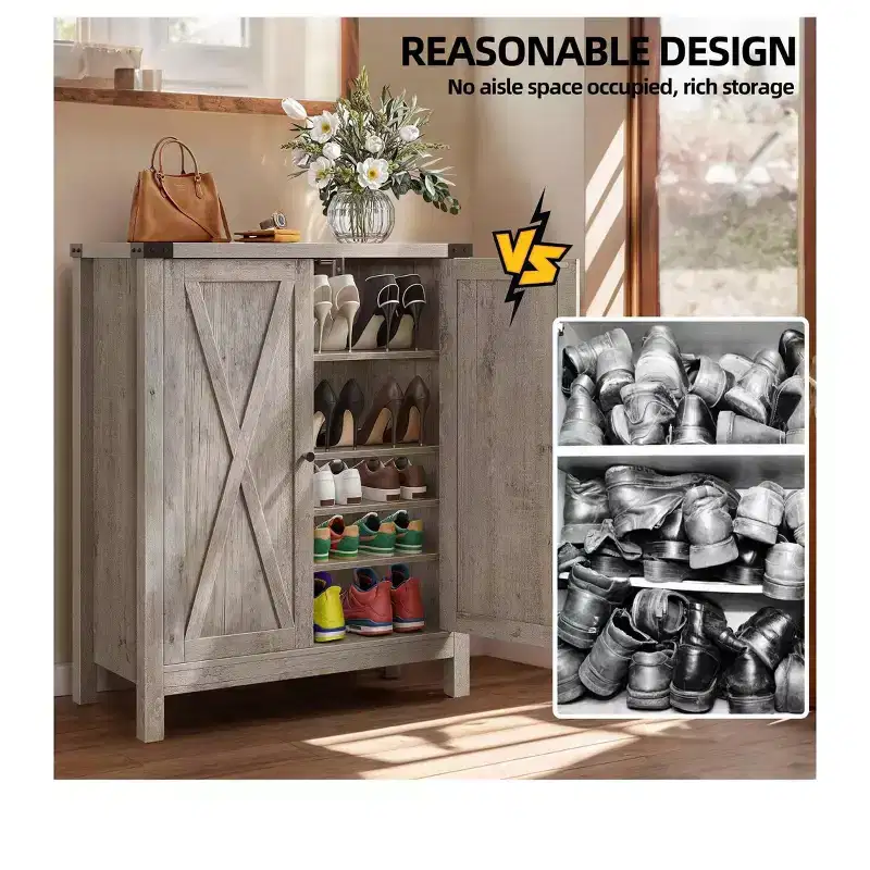 5-Tier Shoe Storage Cabinet Storage Cupboard Unit Sneaker Organizer Shoe Organizer Entryway Shoe Rack With 2 Doors