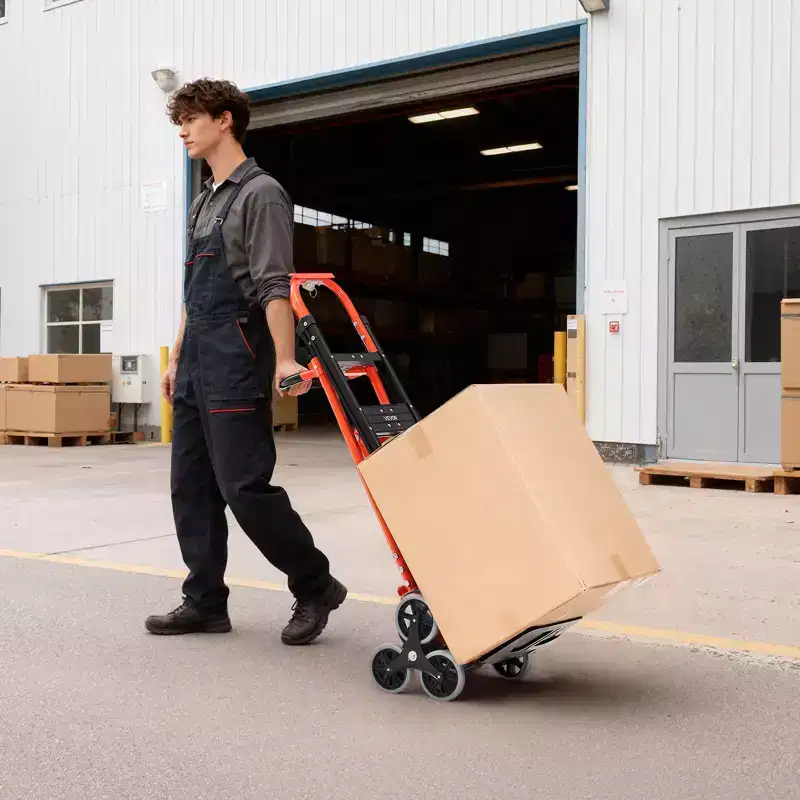VEVOR 3 in 1 Industrial Convertible Stair Climbing Cart, 770 lbs Max Load, Folding Hand Truck Dolly with Handle & Wheels, Black & Orange