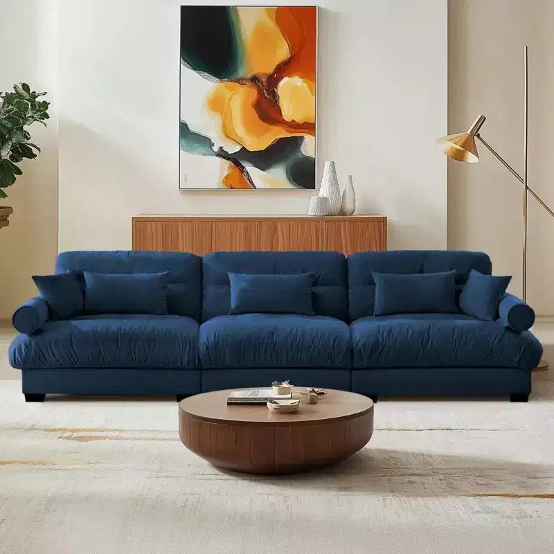 Christopher Knight Home Crane 130 Modern 3 Seater Velvet Sofa with Bolstered Armrests